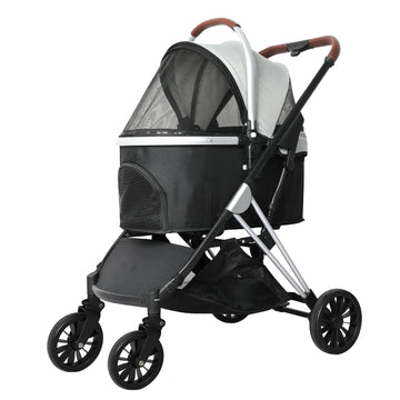 PaWz 4 Wheels Pet Stroller Dog Cat Pram Carrier Travel Foldable Aluminium 50kg PaWz